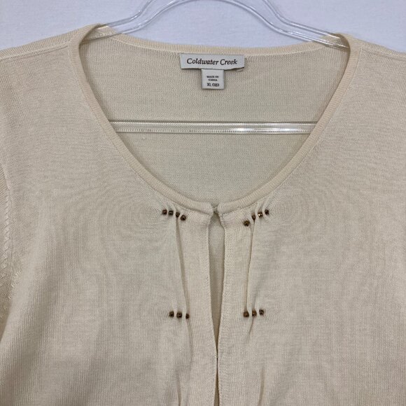 Coldwater Creek size XL Cream Beige Silk Blend Beaded Button Cardigan Preppy - Picture 3 of 10